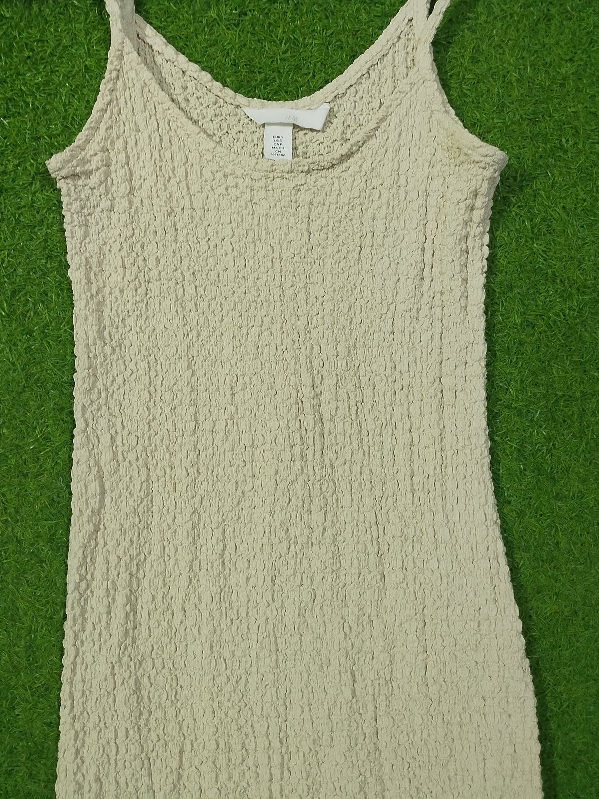 Cream Textured Spaghetti Strap Bodycon Maxi Dress - Texture Detail