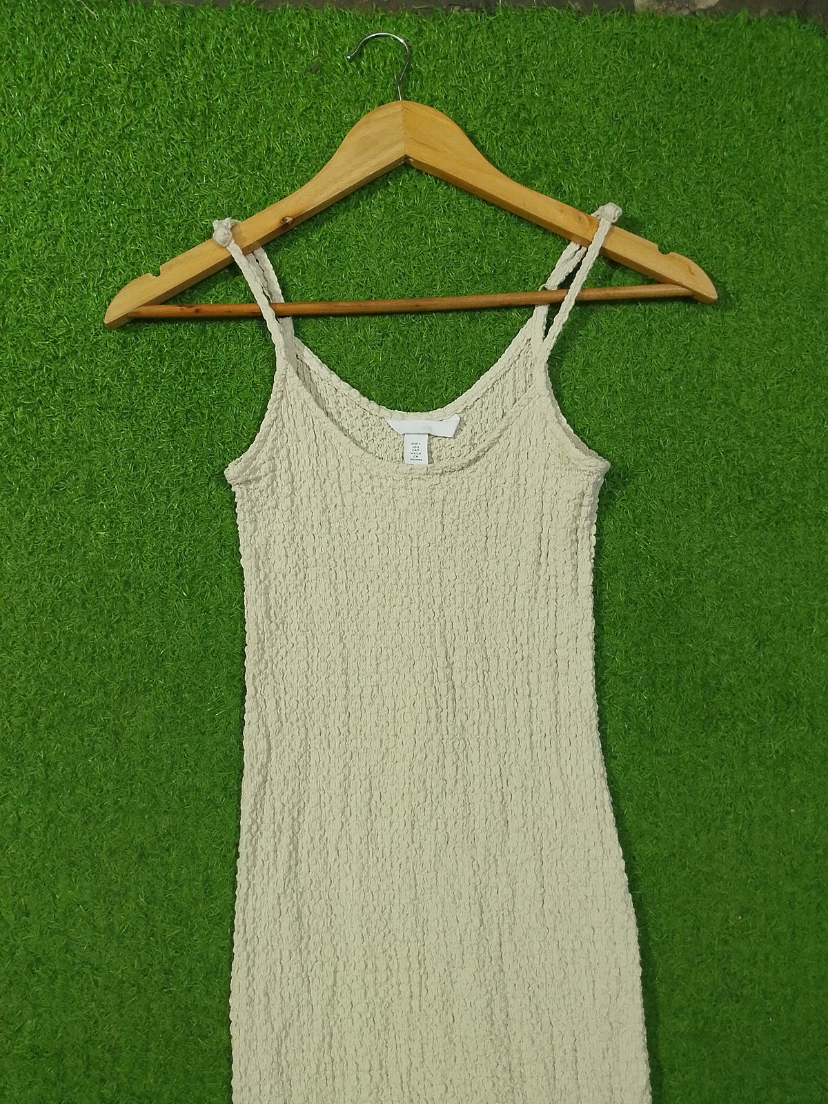 Cream Textured Spaghetti Strap Bodycon Maxi Dress