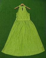 Lime Green Pleated Halter Neck Maxi Dress - Full View