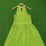 Lime Green Pleated Halter Neck Maxi Dress - Upper Body