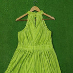 Lime Green Pleated Halter Neck Maxi Dress - Neckline Detail
