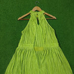 Lime Green Pleated Halter Neck Maxi Dress - Back View