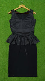 Black Perforated Floral Peplum Bodycon Dress - Full View