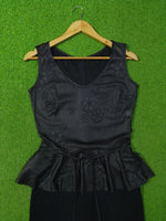 Black Perforated Floral Peplum Bodycon Dress - Bodice Detail