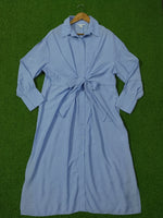 Light Blue Tie-Front Button-Down Shirt Dress - Full View