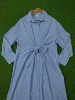 Light Blue Tie-Front Button-Down Shirt Dress - Upper Body Detail