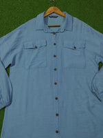Sky Blue Drop Shoulder Long Shirt with Dual Chest Pockets