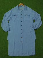 Sky Blue Drop Shoulder Long Shirt - Close Up