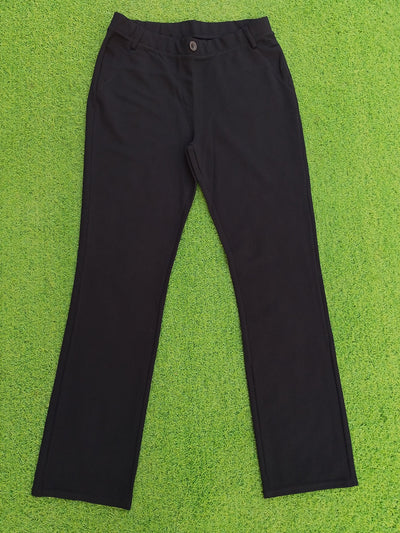 Black straight leg trousers front view