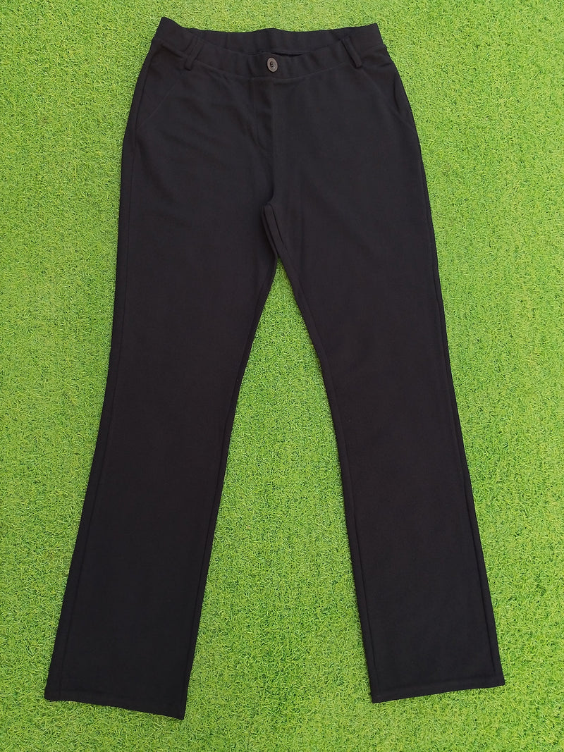 Black straight leg trousers front view