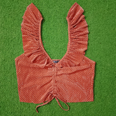 Brown Polka Dot Ruffle Strap Tie-Back Crop Top - alternate view