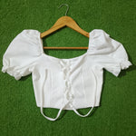 White Puff Sleeve Lace-Up Crop Top