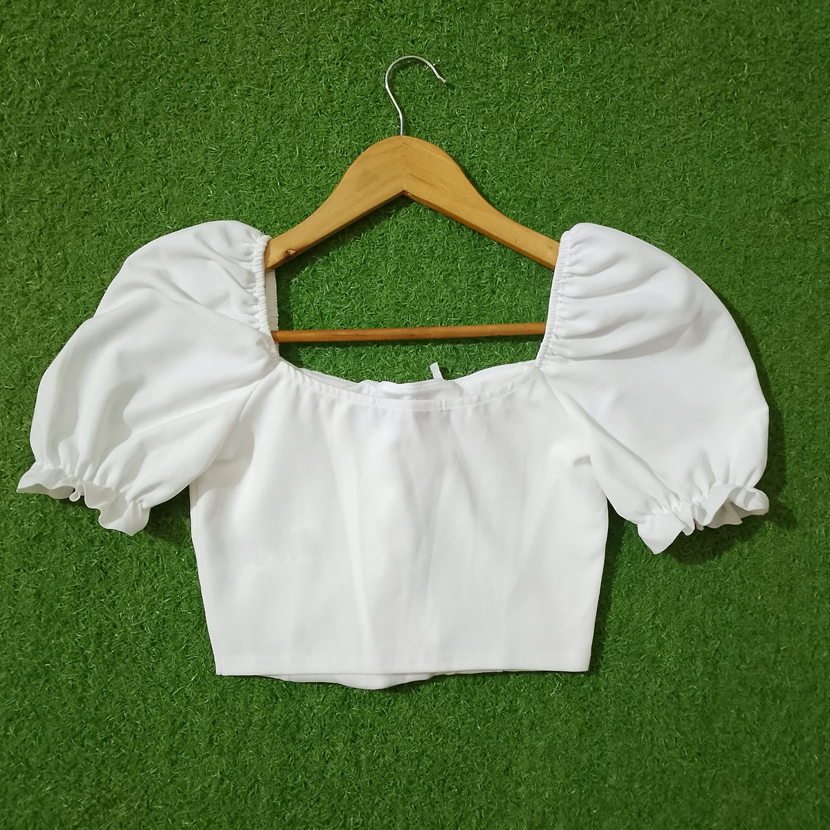 White Puff Sleeve Lace-Up Crop Top