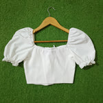 White Puff Sleeve Lace-Up Crop Top
