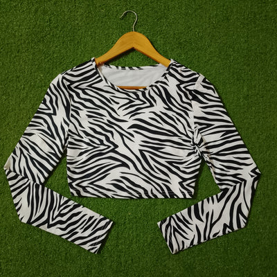 Black & White Zebra Print Long Sleeve Crop Top