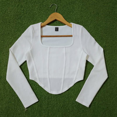 White Square Neck Corset Crop Top