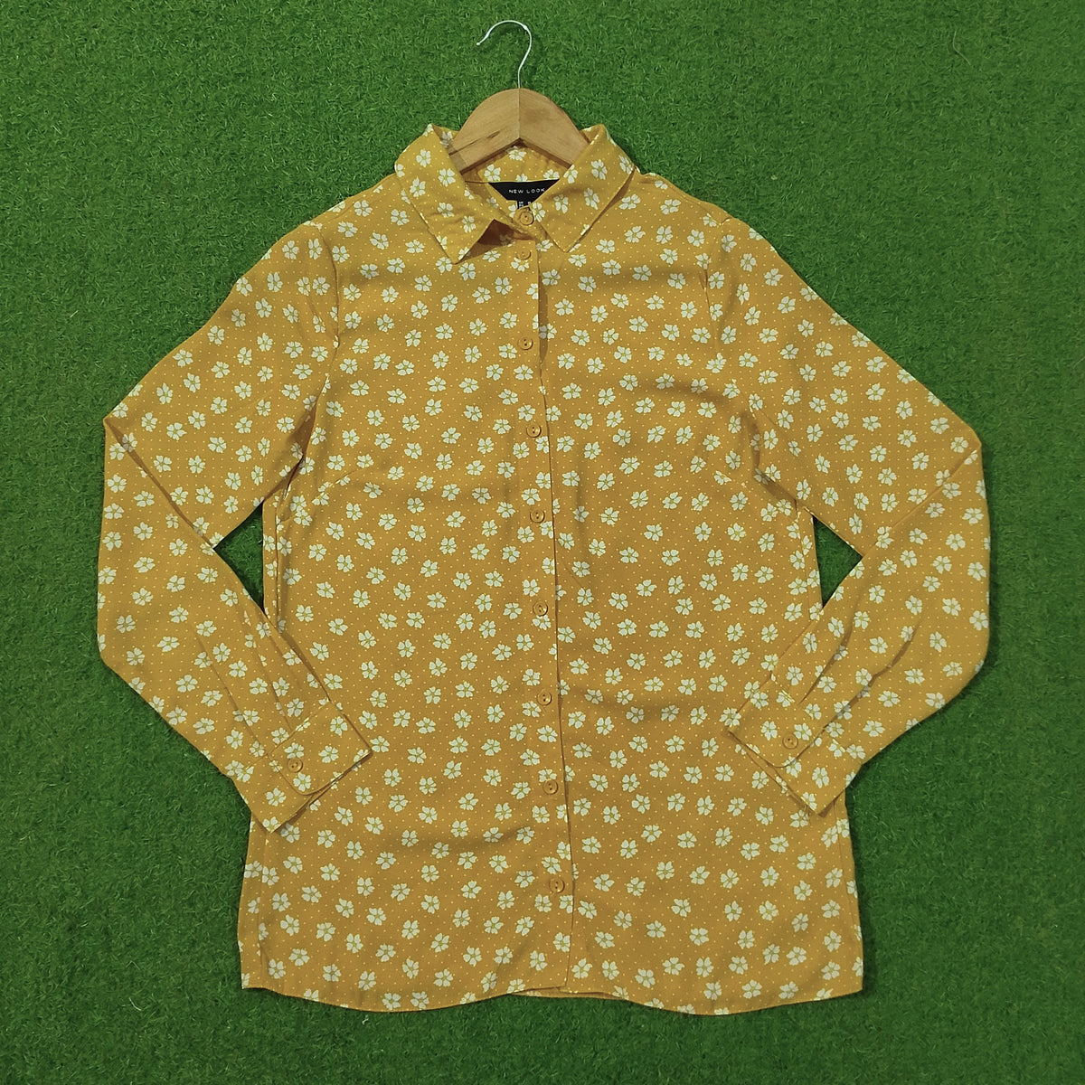 Mustard Yellow Floral Print Chiffon Shirt