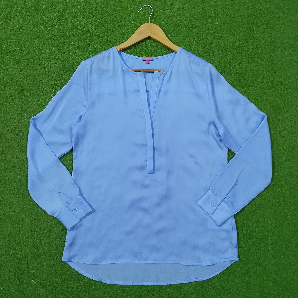 Sky Blue V-Neck Silk Blouse