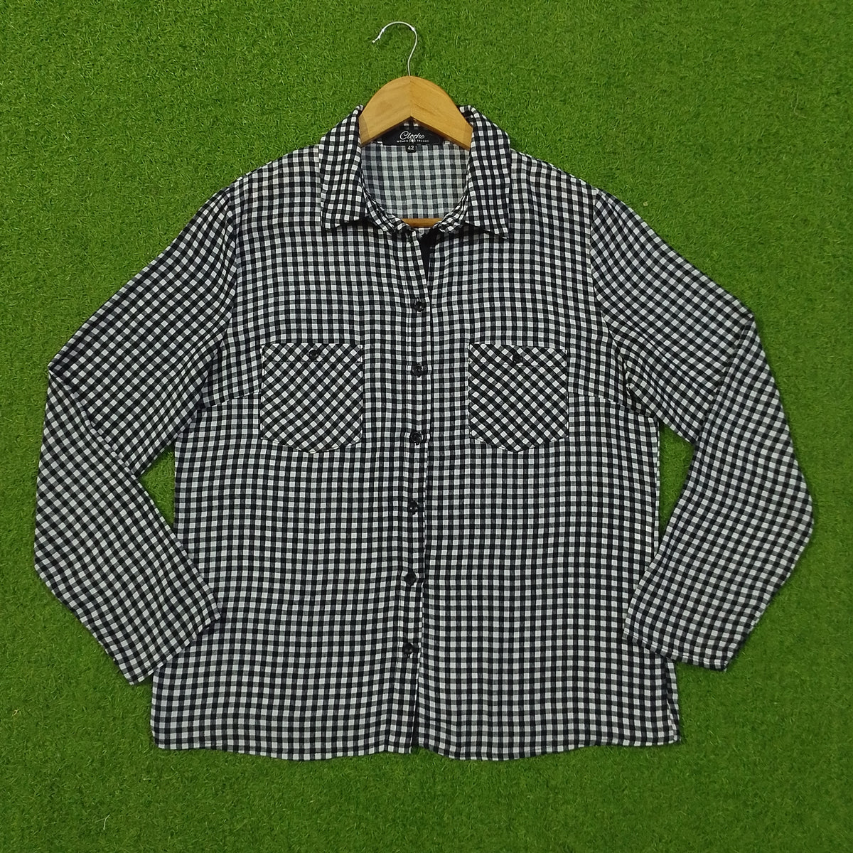 Black & White Gingham Check Chiffon Shirt