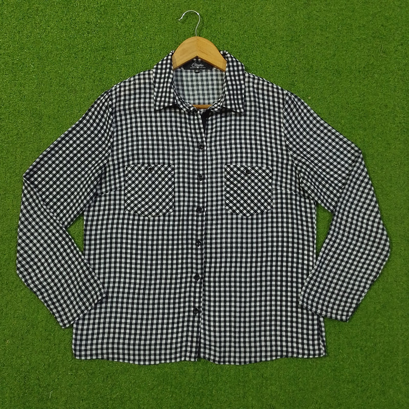 Black & White Gingham Check Chiffon Shirt