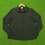 Dark Olive Green Eyelet Cut-Out Cotton Shirt - Front View