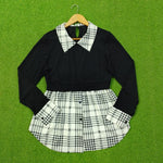 Black & White Houndstooth Check Collar 2-in-1 Top - Full View