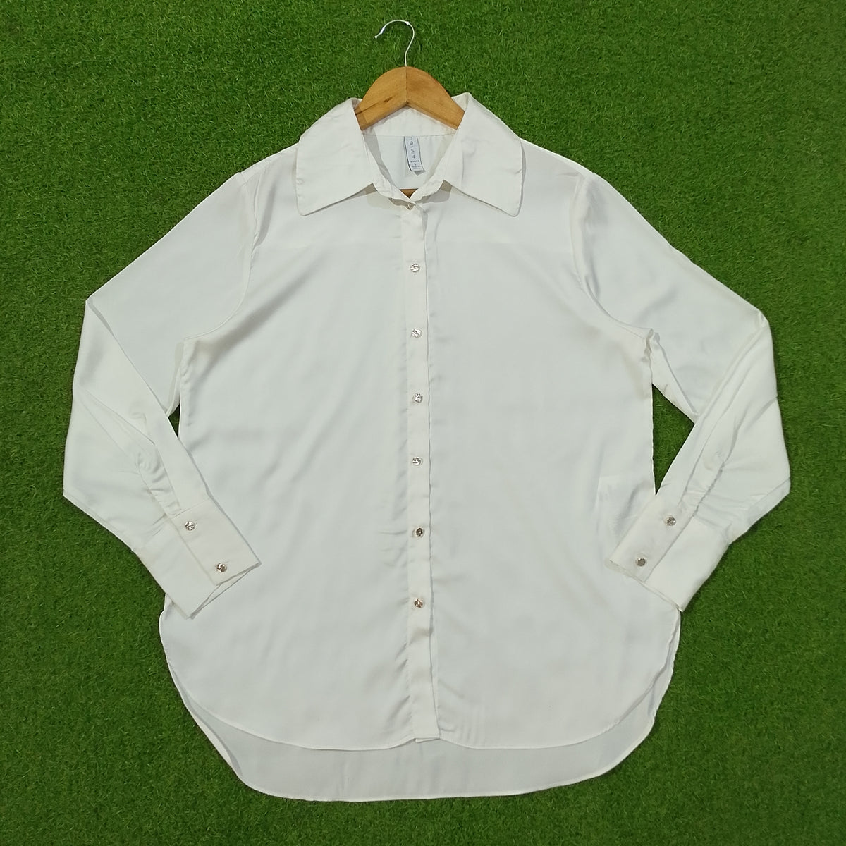 White Silk Full Sleeve Button-Down Shirt