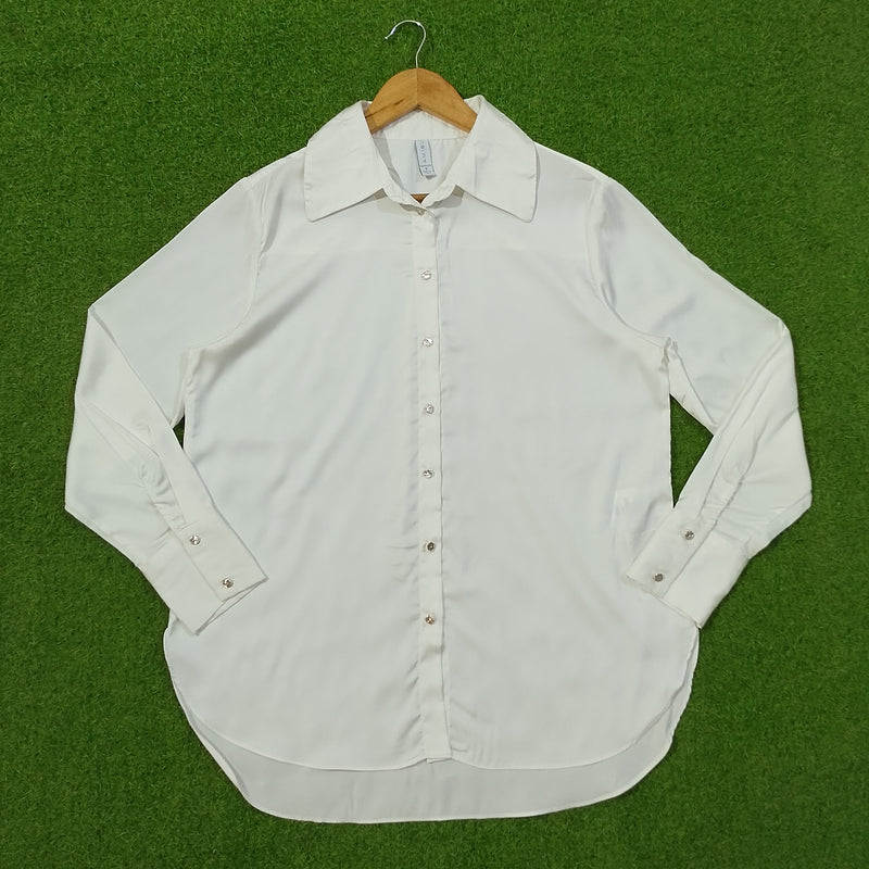 White Silk Full Sleeve Button-Down Shirt