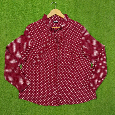 Maroon Polka Dot Chiffon Full Sleeve Shirt - Front