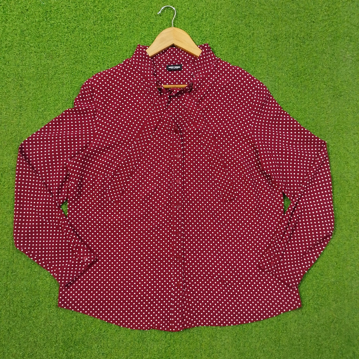 Maroon Polka Dot Chiffon Full Sleeve Shirt - Front