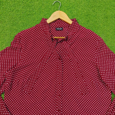 Maroon Polka Dot Chiffon Full Sleeve Shirt - Detail - alternate view