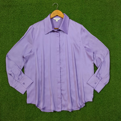 Lilac Pleated Silk Full Sleeve Shirt