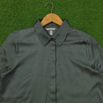 Slate Grey Silk Full Sleeve Button-Down Shirt - Detail