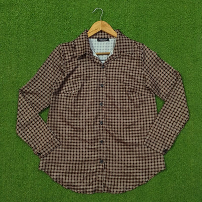 Brown Check Silk Full Sleeve Button-Down Shirt