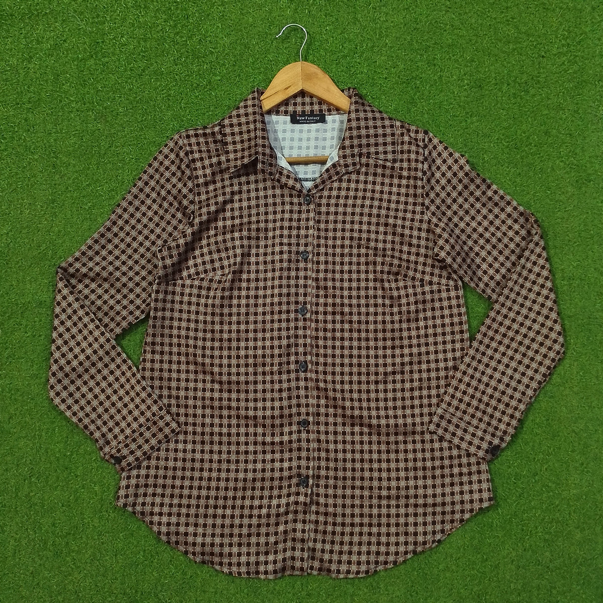 Brown Check Silk Full Sleeve Button-Down Shirt