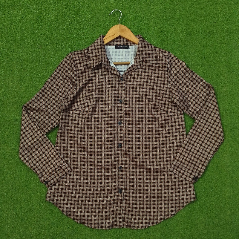 Brown Check Silk Full Sleeve Button-Down Shirt