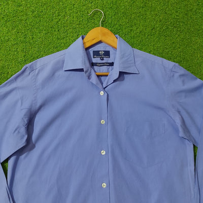 Blue Egyptian cotton button-down shirt by DHE Business Direction - collar close up