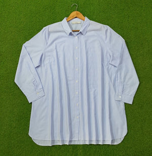 Blue Pinstripe Oversized Button-Down Cotton Shirt