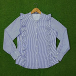 Blue stripe ruffle detail cotton shirt by Rut&Circle - full view