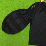 Black crochet lace puff sleeve cotton top by Ibana - sleeve crochet detail close up