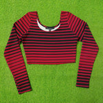 Red & Black Striped Long Sleeve Crop Top