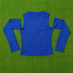 Royal Blue Crochet Cutout Long Sleeve Top