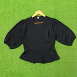 Black Peplum Puff Sleeve Top