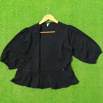 Black Peplum Puff Sleeve Top - alternate view