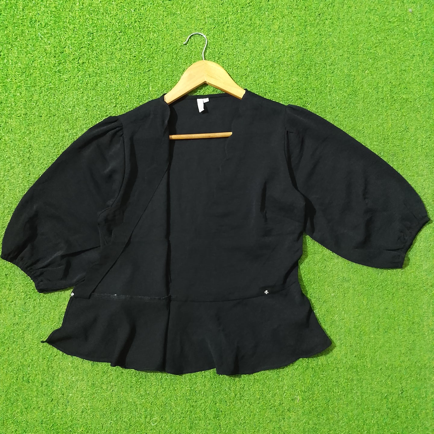 Black Peplum Puff Sleeve Top