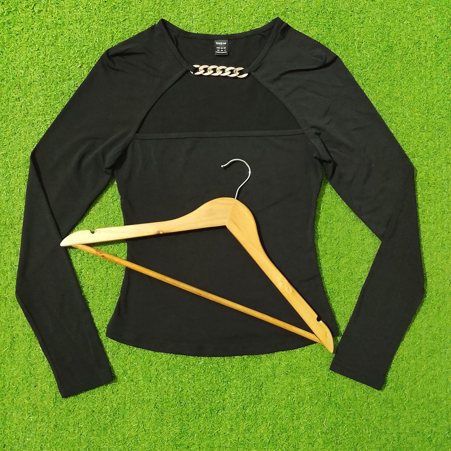 Black Chain Detail Long Sleeve Jersey Top - Second View