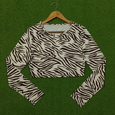White Black Zebra Print Long Sleeve Crop Top