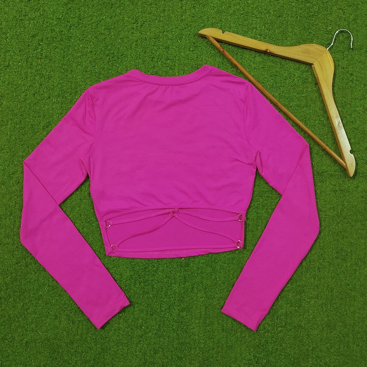 Magenta Pink Ring Detail Crop Top - Back View