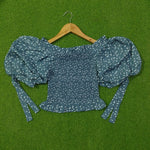 Blue Floral Smocked Off-Shoulder Crop Top