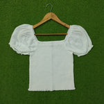 White Square Neck Smocked Crop Top with Short Puff Sleeves
